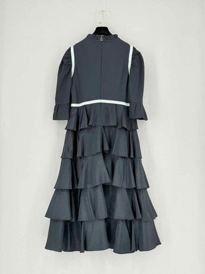 Pre - loved BATSHEVA Black Frilled Size US 6 Midi Dress at Reems Closet