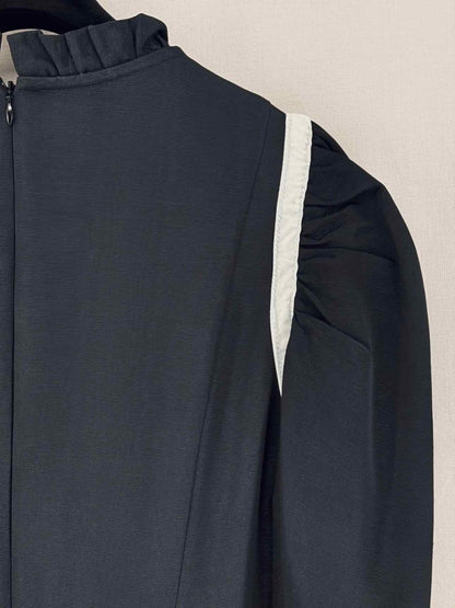 Pre - loved BATSHEVA Black Frilled Size US 6 Midi Dress at Reems Closet