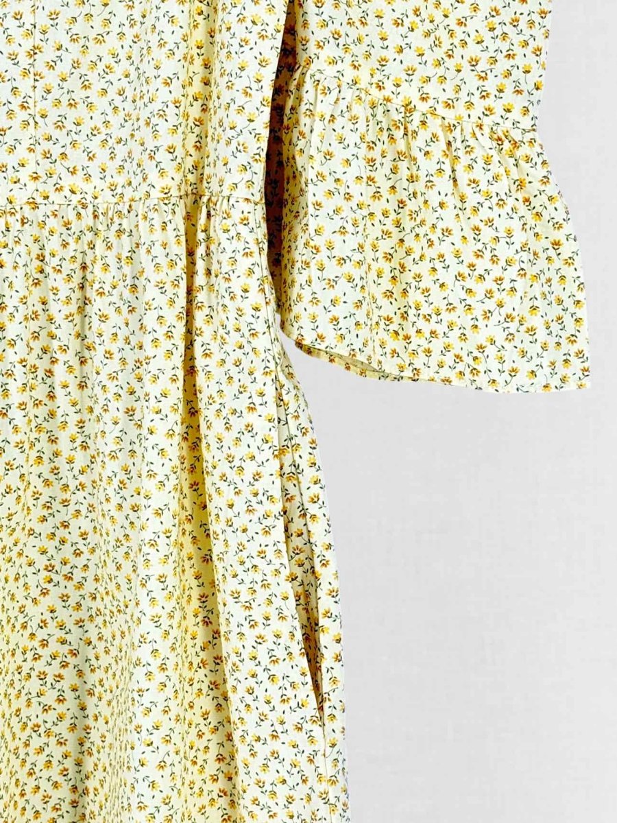 Pre - loved BATSHEVA Yellow Printed Size Small Midi Dress at Reems Closet