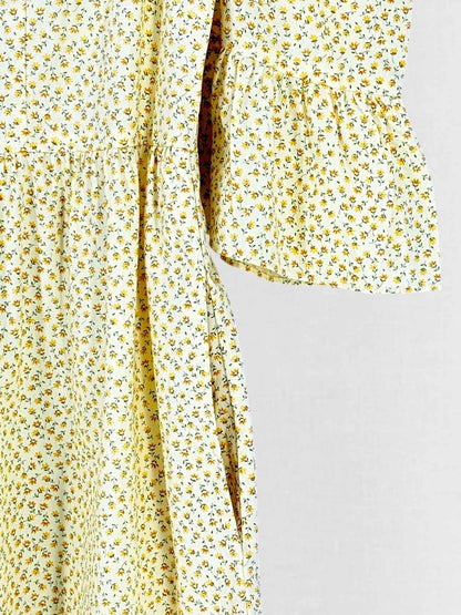 Pre - loved BATSHEVA Yellow Printed Size Small Midi Dress at Reems Closet