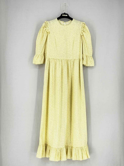 Pre - loved BATSHEVA Yellow Printed Size Small Midi Dress at Reems Closet