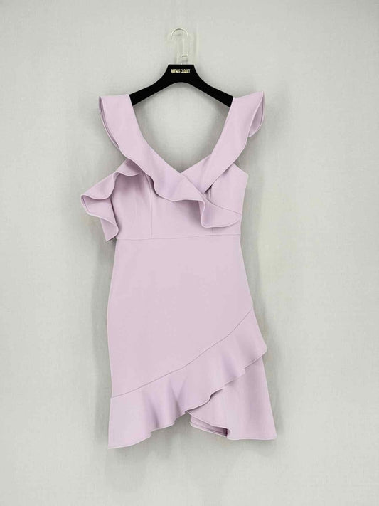 Pre - loved BCBG Lilac Ruffled Size US 4 Short Dress at Reems Closet
