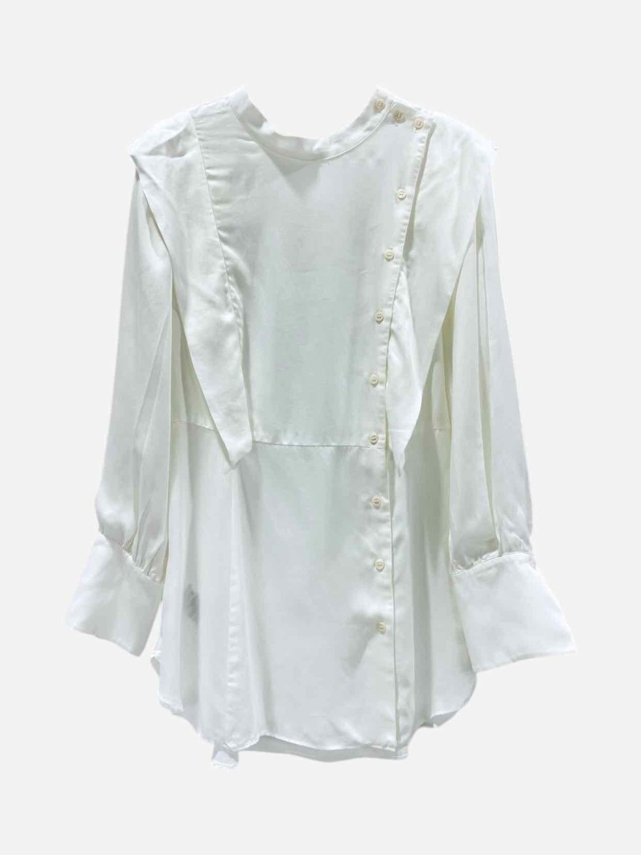 Pre - loved BCBG MAXAZRIA Collarless White Shirt at Reems Closet