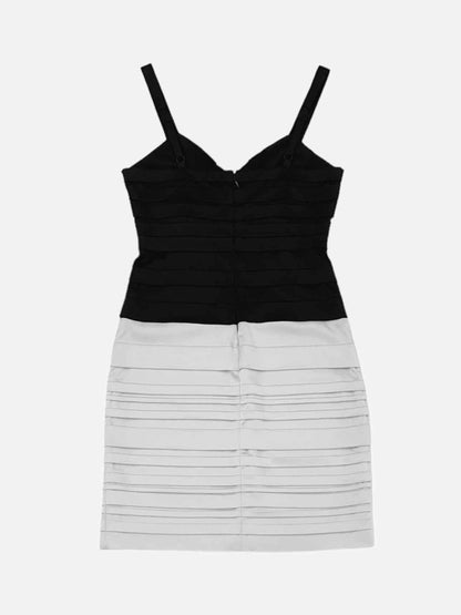 Pre - loved BCBG MAXAZRIA Mini Black & Grey Pleated Mini Dress at Reems Closet