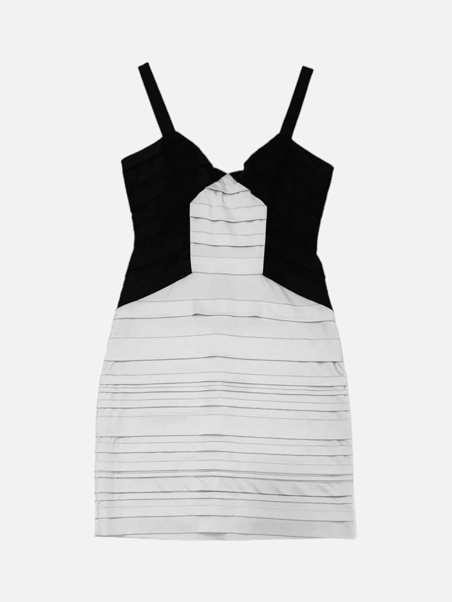 Pre - loved BCBG MAXAZRIA Mini Black & Grey Pleated Mini Dress at Reems Closet