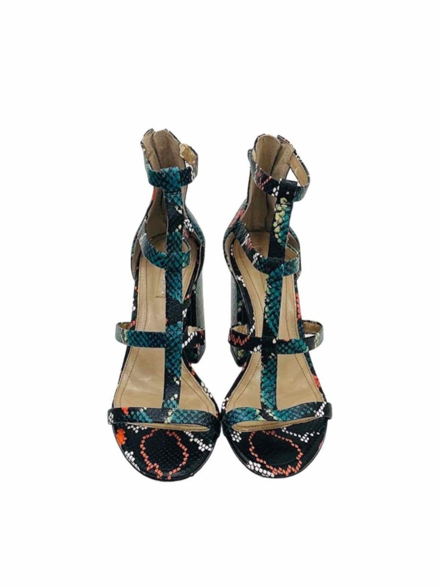 Pre-loved BCBG MAXAZRIA T-strap Black Multicolor Heeled Sandals from Reems Closet