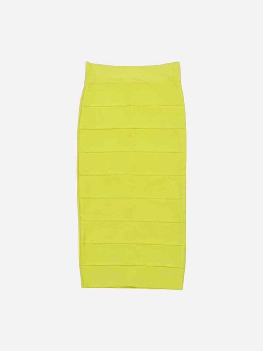 Pre - loved BCBG MAXAZRIA Bodycon Yellow Knee Length Skirt at Reems Closet