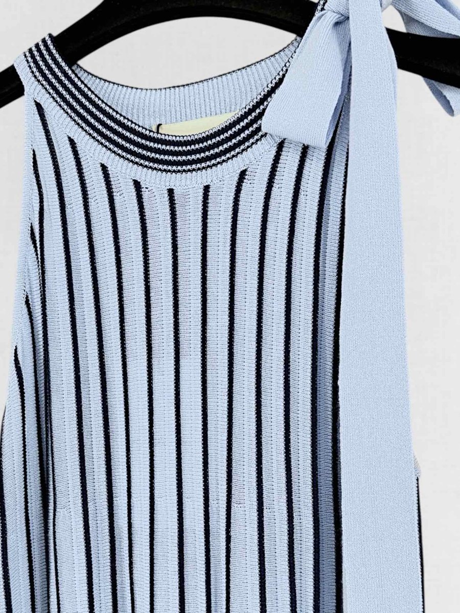 Pre - loved BE BLUMARINE Blue Striped Size US 4 Knee Length Dress at Reems Closet