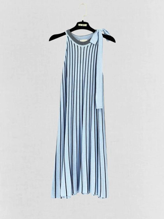 Pre - loved BE BLUMARINE Blue Striped Size US 4 Knee Length Dress at Reems Closet