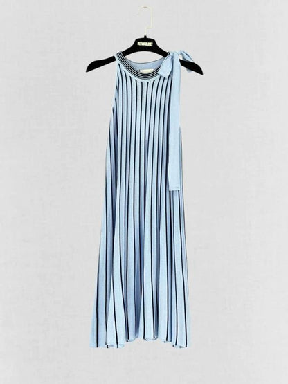 Pre - loved BE BLUMARINE Blue Striped Size US 4 Knee Length Dress at Reems Closet