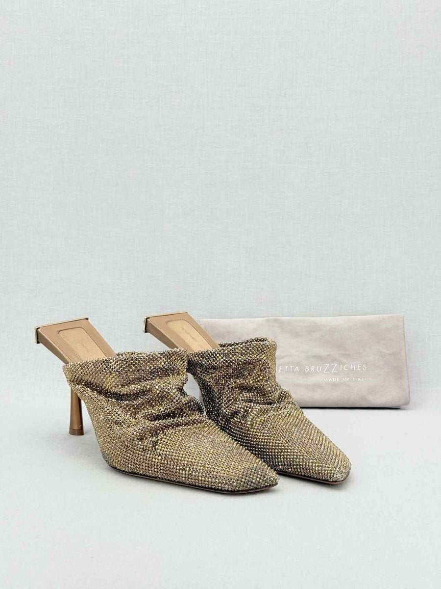 Pre - loved BENEDETTA BRUZZICHES Goliarda Gold Size EU 40 Mules at Reems Closet