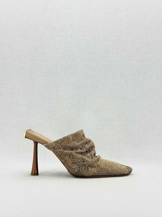 Pre - loved BENEDETTA BRUZZICHES Goliarda Gold Size EU 40 Mules at Reems Closet