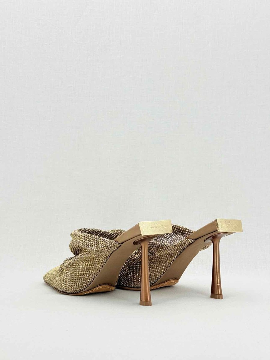 Pre - loved BENEDETTA BRUZZICHES Goliarda Gold Size EU 40 Mules at Reems Closet