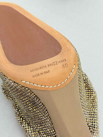 Pre - loved BENEDETTA BRUZZICHES Goliarda Gold Size EU 40 Mules at Reems Closet