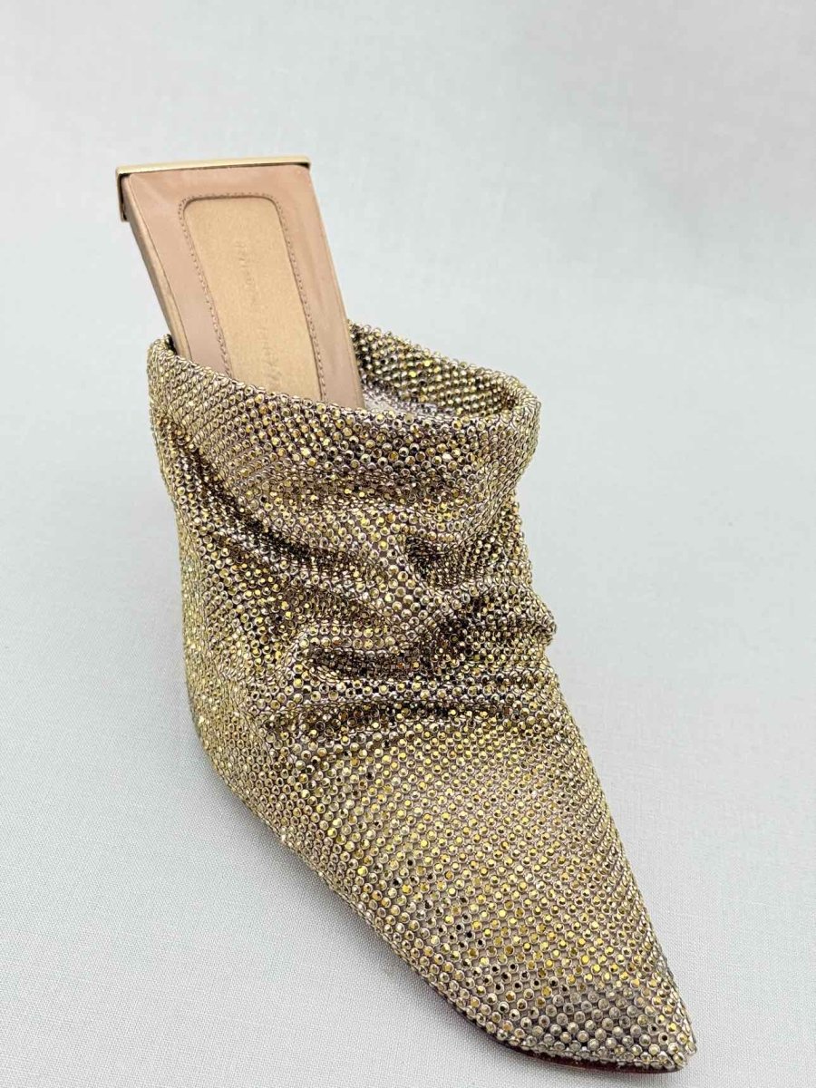 Pre - loved BENEDETTA BRUZZICHES Goliarda Gold Size EU 40 Mules at Reems Closet