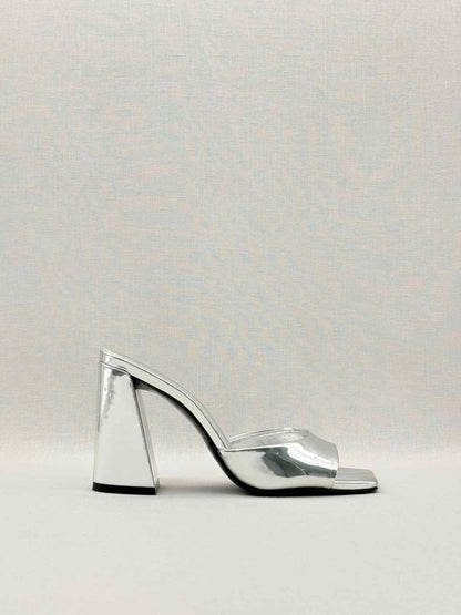 Pre - loved BLACK SUEDE STUDIO Metallic Silver Size EU 38 Mules at Reems Closet