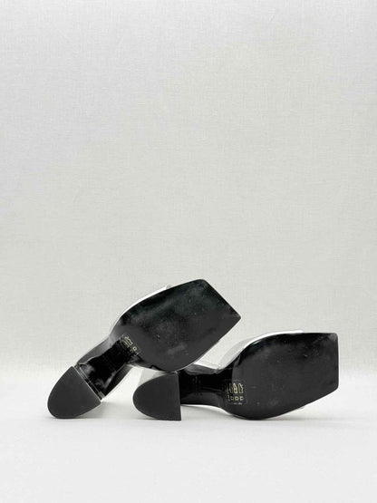 Pre - loved BLACK SUEDE STUDIO Metallic Silver Size EU 38 Mules at Reems Closet