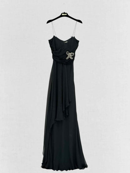 Pre-loved BLUMARINE Black Ruched Size US 8 Long Dress at Reems Closet
