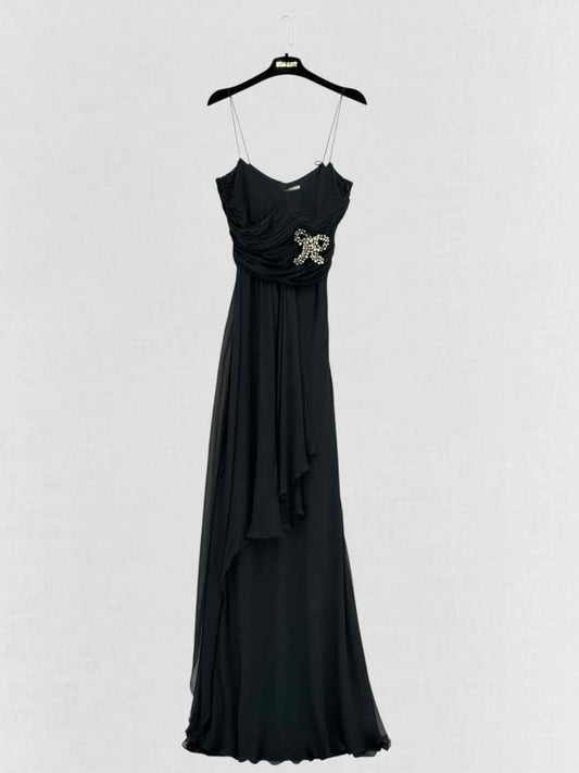 Pre-loved BLUMARINE Black Ruched Size US 8 Long Dress at Reems Closet