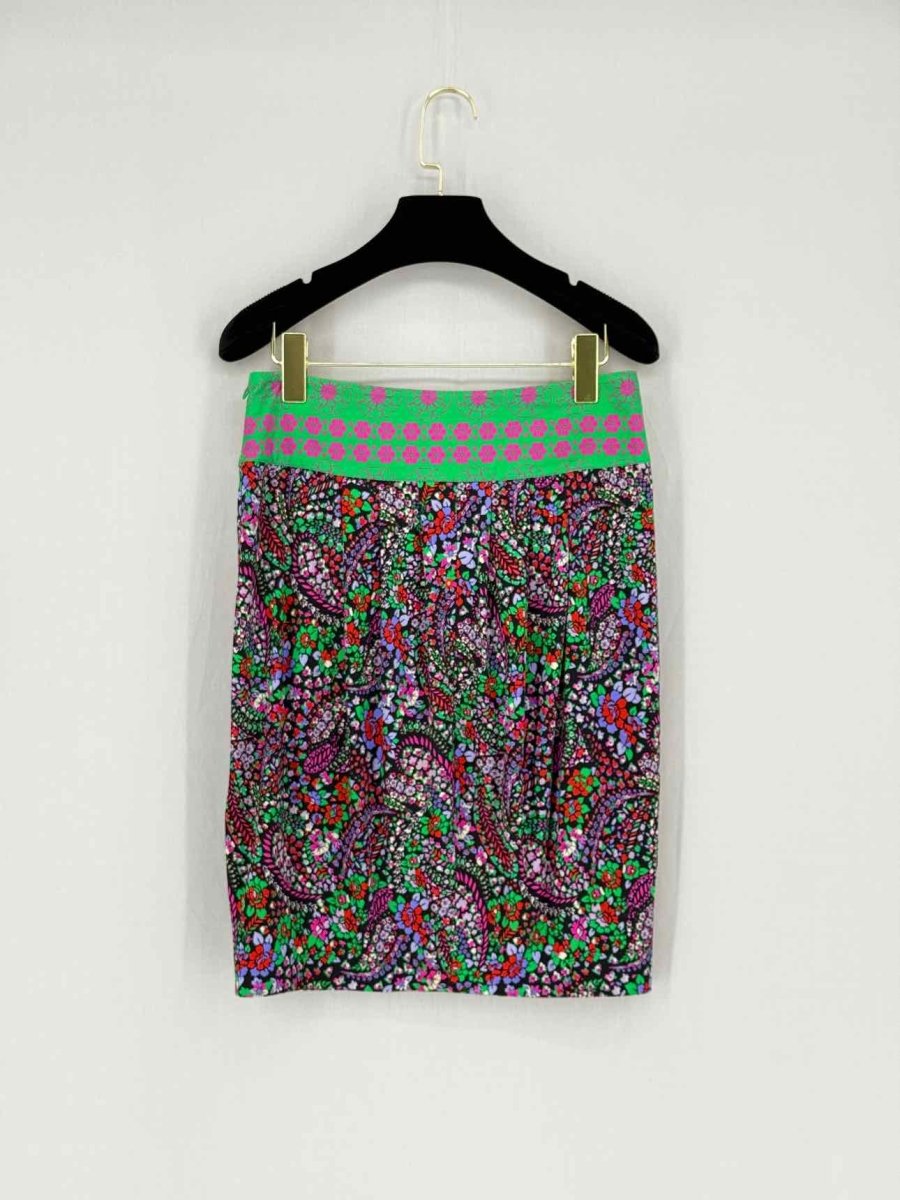 Pre - loved BLUMARINE Green & Pink Floral Mini Skirt US0 at Reems Closet