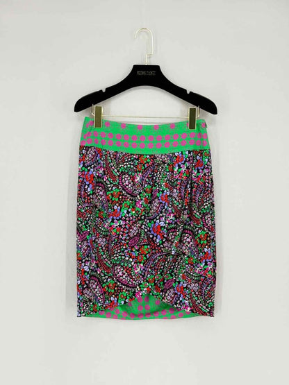 Pre - loved BLUMARINE Green & Pink Floral Mini Skirt US0 at Reems Closet