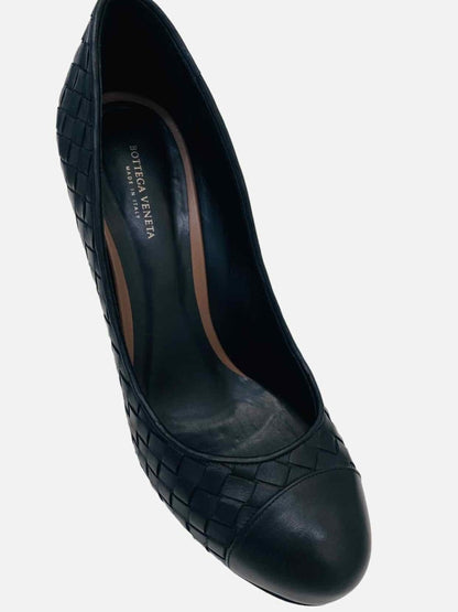 Pre - loved BOTTEGA VENETA Almond Toe Black Intrecciato Pumps 38.5 at Reems Closet