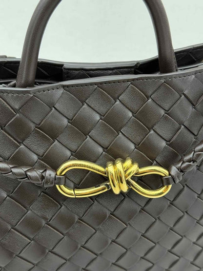 Pre - loved BOTTEGA VENETA Andiamo Brown Intrecciato Top Handle at Reems Closet