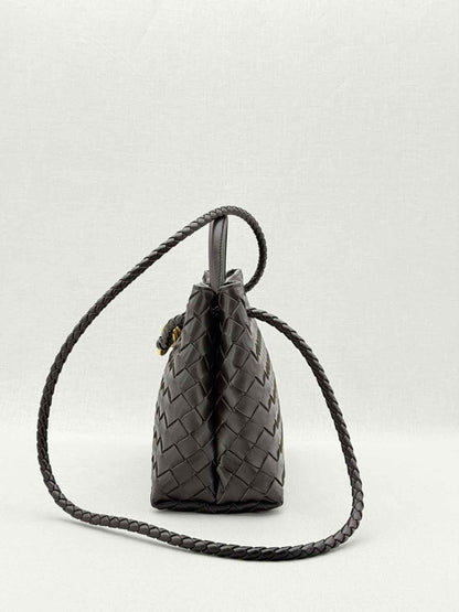 Pre - loved BOTTEGA VENETA Andiamo Brown Intrecciato Top Handle at Reems Closet