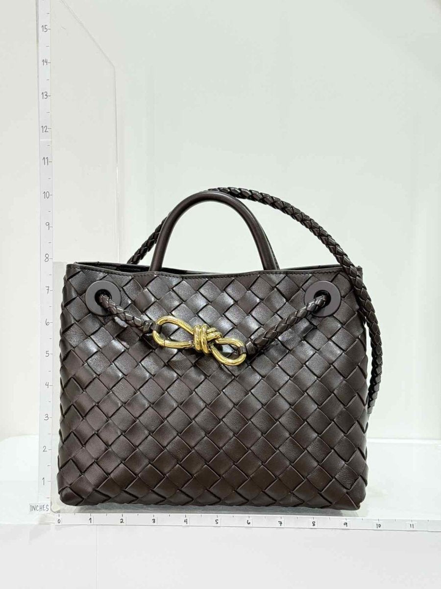 Pre - loved BOTTEGA VENETA Andiamo Brown Intrecciato Top Handle at Reems Closet