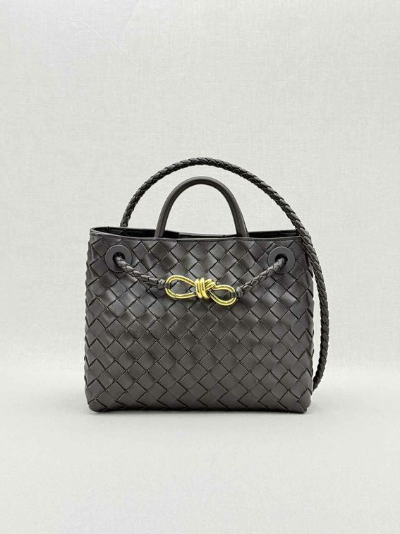 Pre - loved BOTTEGA VENETA Andiamo Brown Intrecciato Top Handle at Reems Closet