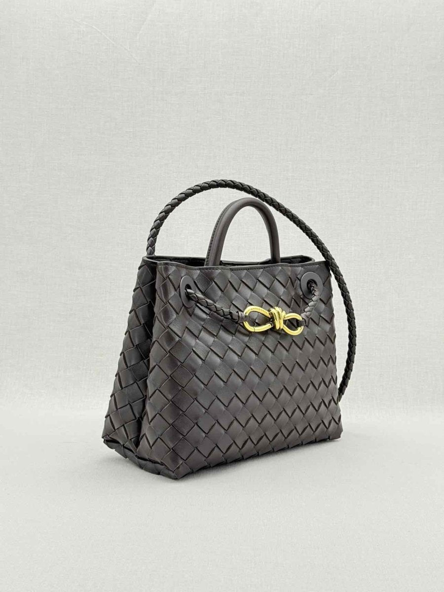 Pre - loved BOTTEGA VENETA Andiamo Brown Intrecciato Top Handle at Reems Closet