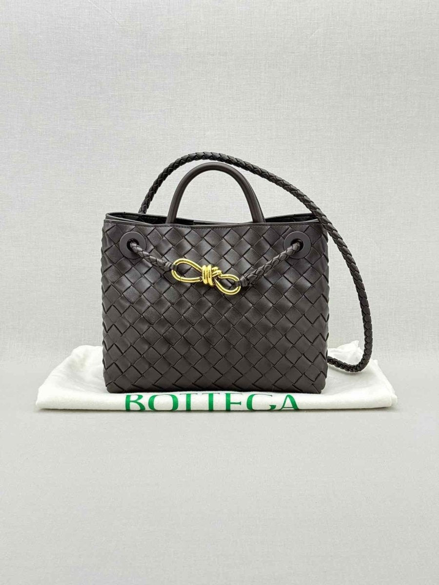 Pre - loved BOTTEGA VENETA Andiamo Brown Intrecciato Top Handle at Reems Closet