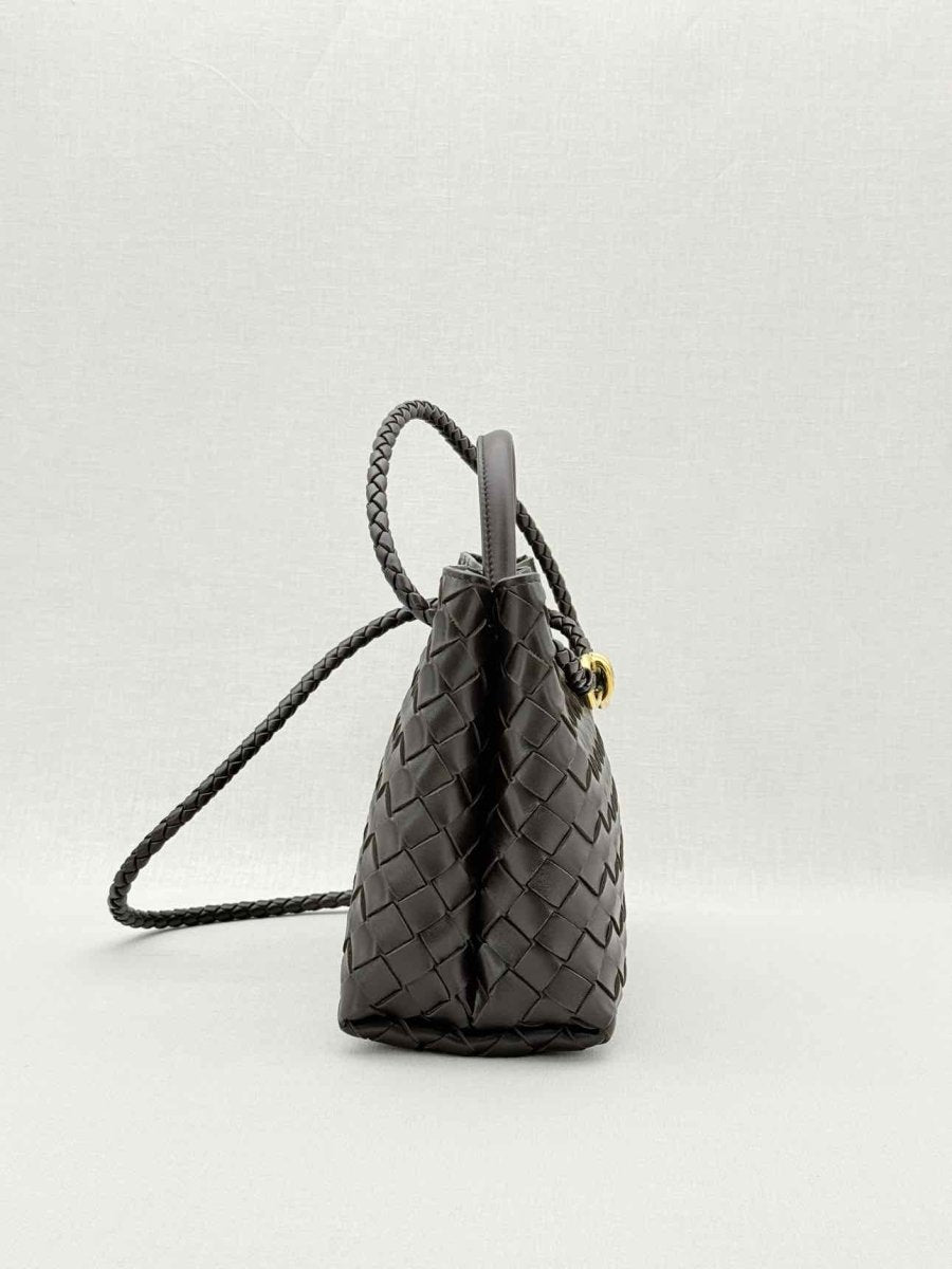 Pre - loved BOTTEGA VENETA Andiamo Brown Intrecciato Top Handle at Reems Closet