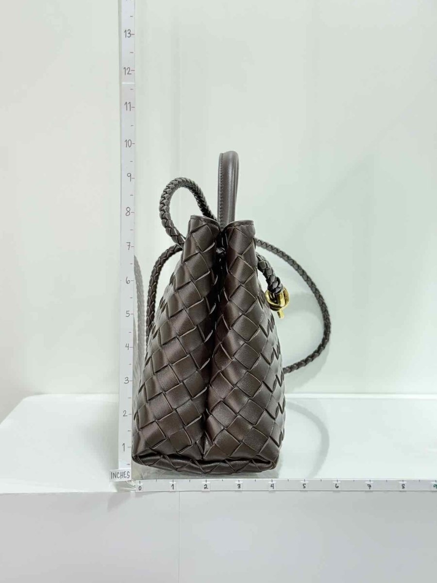 Pre - loved BOTTEGA VENETA Andiamo Brown Intrecciato Top Handle at Reems Closet