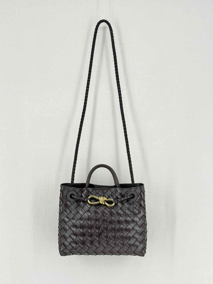 Pre - loved BOTTEGA VENETA Andiamo Brown Intrecciato Top Handle at Reems Closet