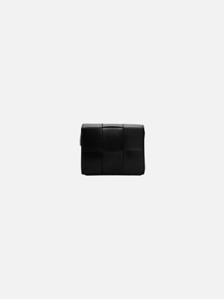 Pre - loved BOTTEGA VENETA Bi - Fold Zip Black Compact Wallet at Reems Closet