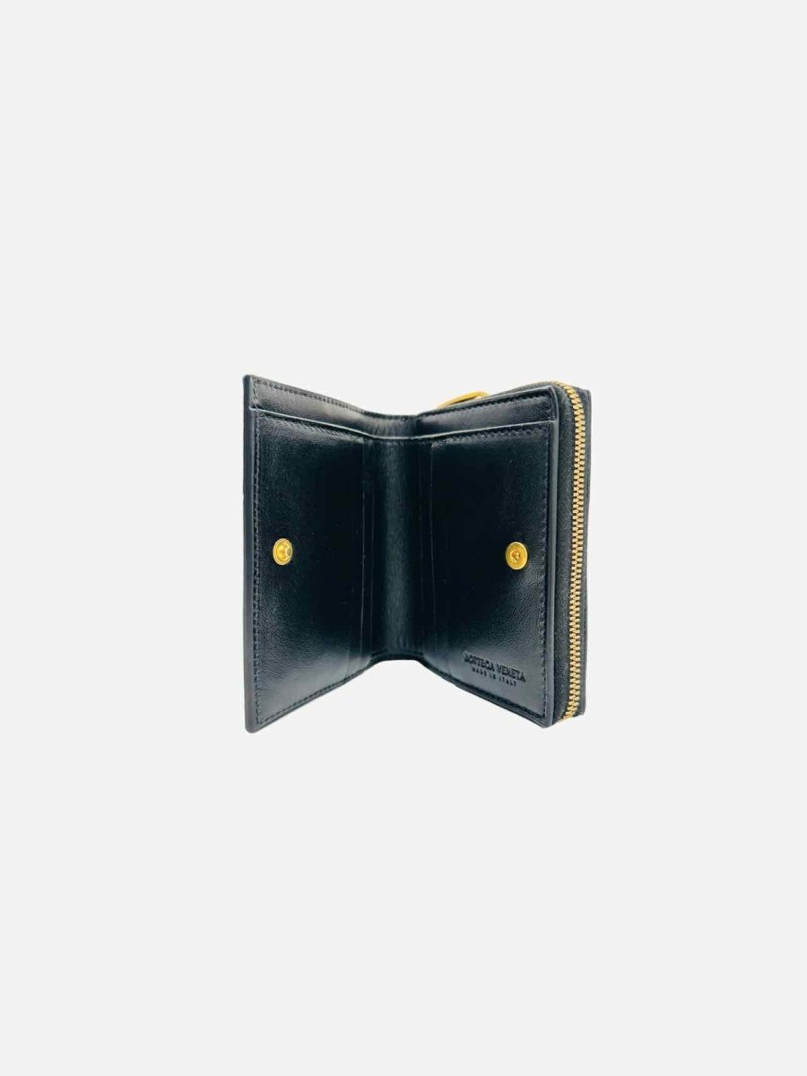 Pre - loved BOTTEGA VENETA Bi - Fold Zip Black Compact Wallet at Reems Closet