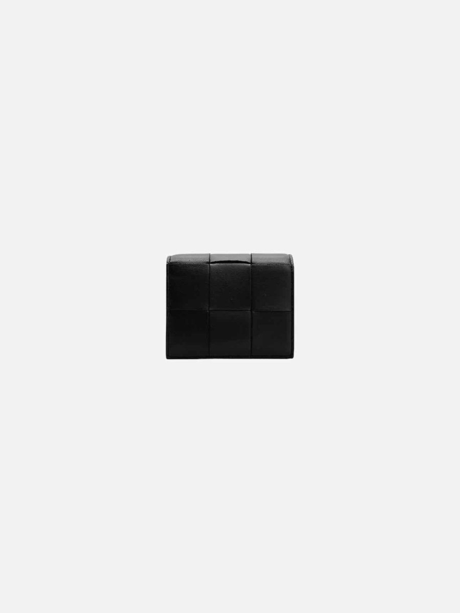 Pre - loved BOTTEGA VENETA Bi - Fold Zip Black Compact Wallet at Reems Closet