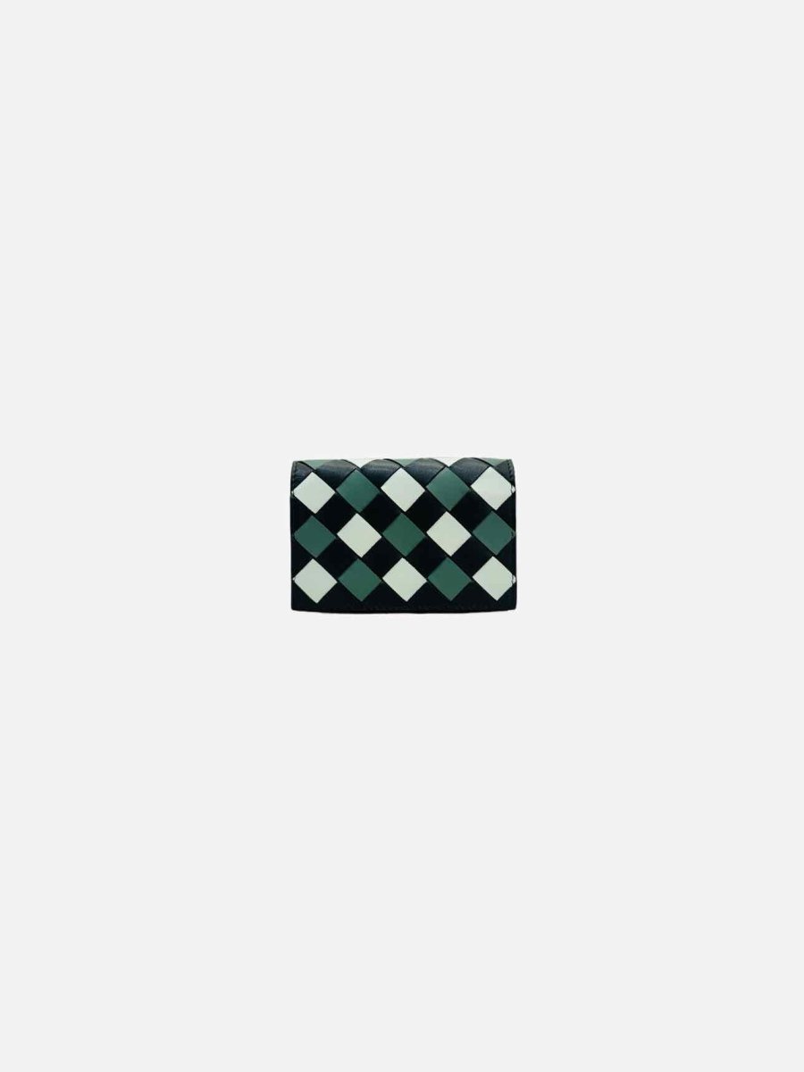 Pre - loved BOTTEGA VENETA Black, Green & Black Compact Wallet at Reems Closet