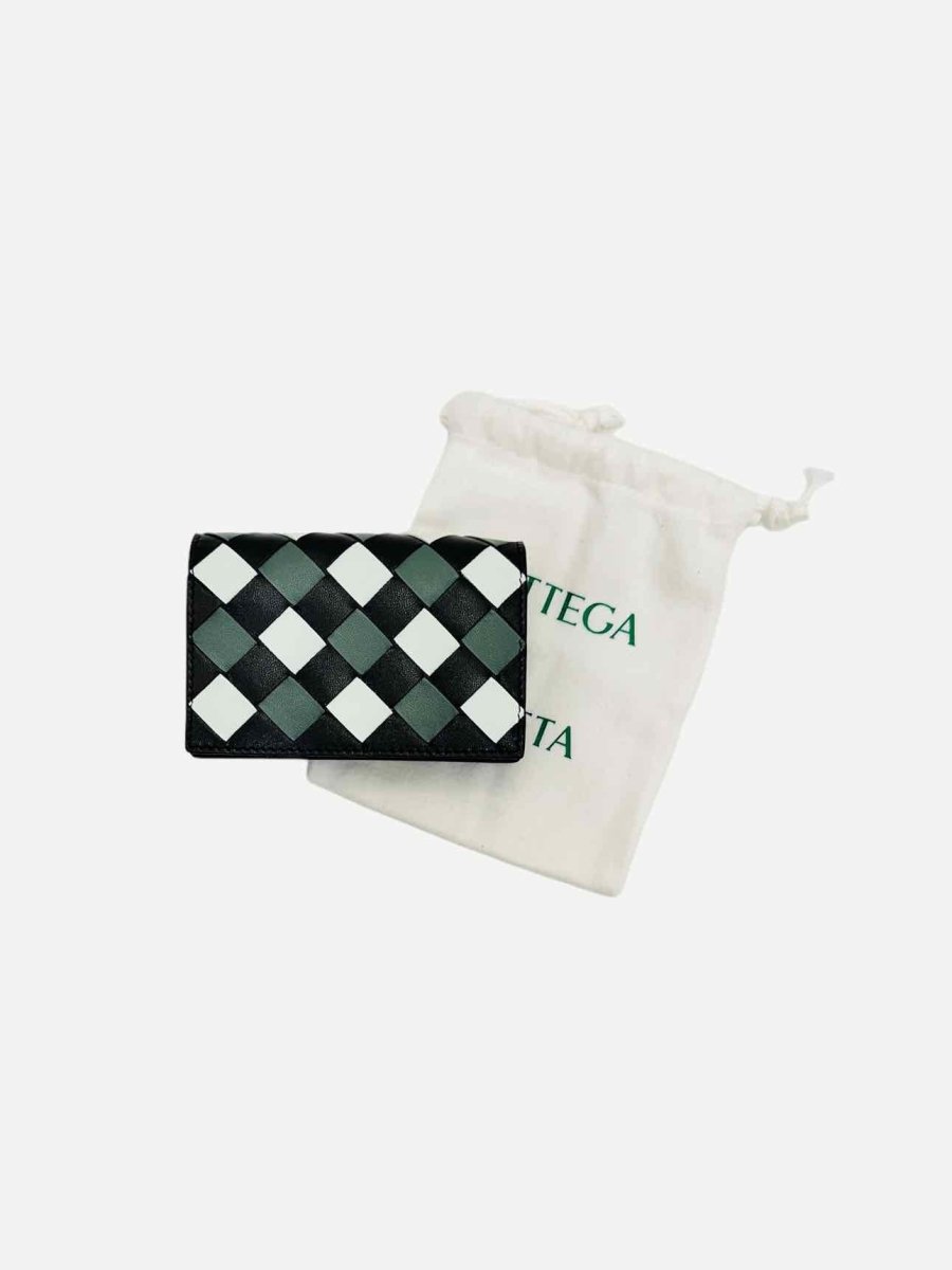 Pre - loved BOTTEGA VENETA Black, Green & Black Compact Wallet at Reems Closet