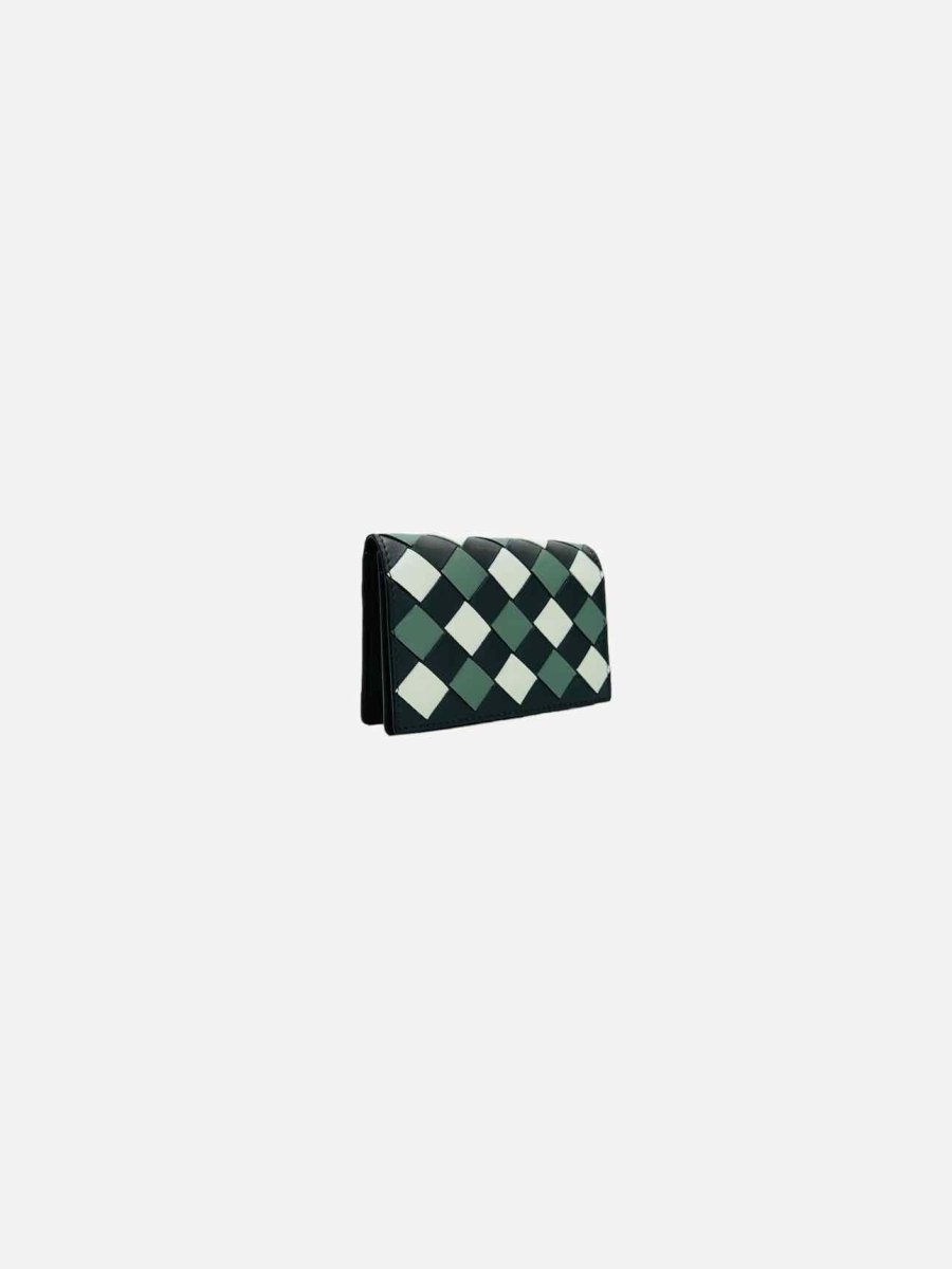 Pre - loved BOTTEGA VENETA Black, Green & Black Compact Wallet at Reems Closet