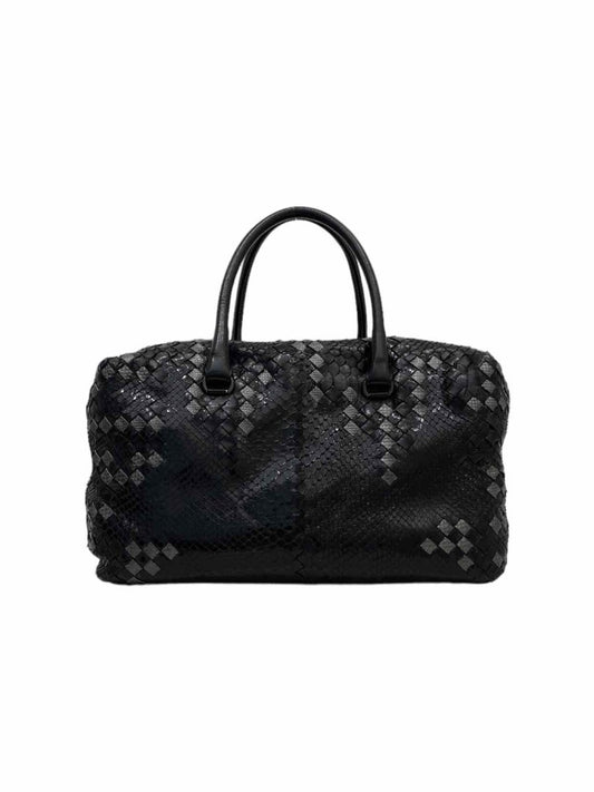 Pre - loved BOTTEGA VENETA Brick Black/Grey Top Handle at Reems Closet