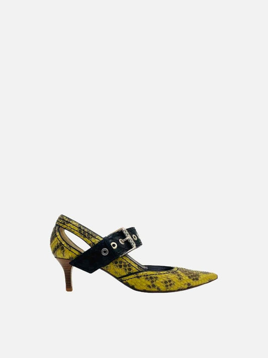 Pre - loved BOTTEGA VENETA Buckle Yellow & Black Pumps 36 at Reems Closet