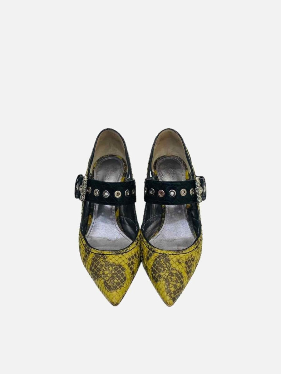 Pre - loved BOTTEGA VENETA Buckle Yellow & Black Pumps 36 at Reems Closet