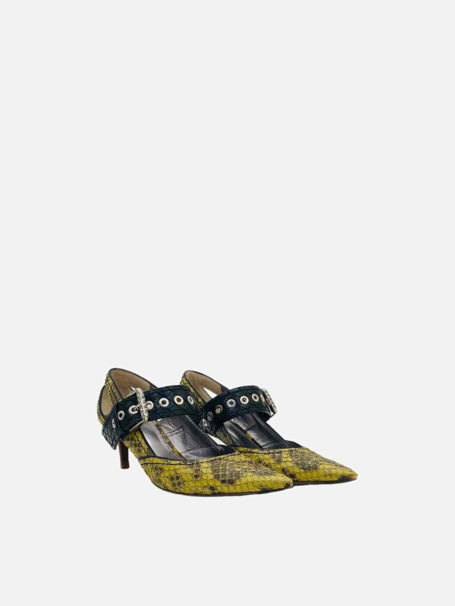 Pre - loved BOTTEGA VENETA Buckle Yellow & Black Pumps at Reems Closet