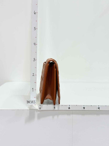 Pre - loved BOTTEGA VENETA Caramel Lattice Compact Wallet at Reems Closet