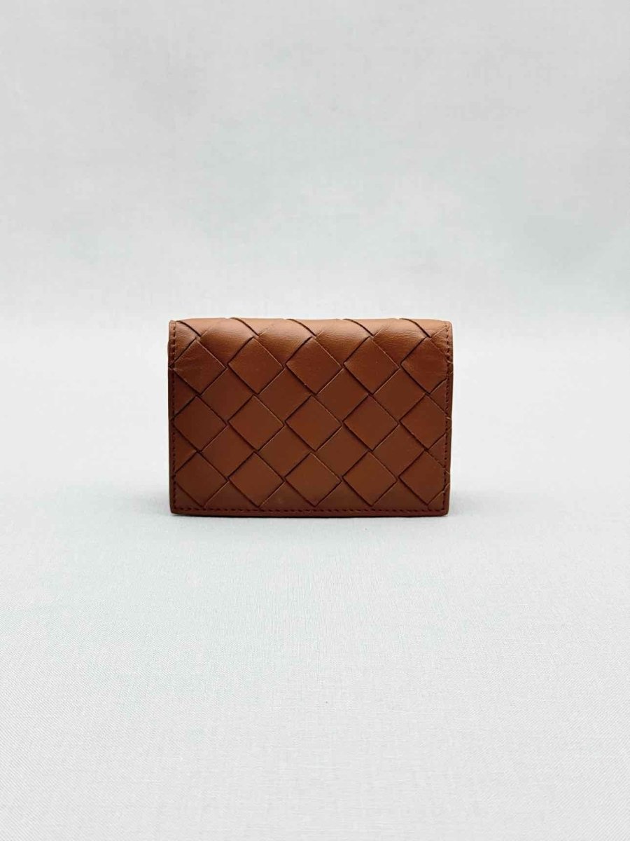 Pre - loved BOTTEGA VENETA Caramel Lattice Compact Wallet at Reems Closet