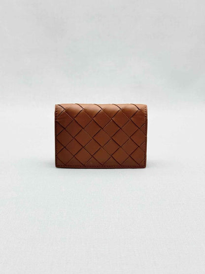 Pre - loved BOTTEGA VENETA Caramel Lattice Compact Wallet at Reems Closet