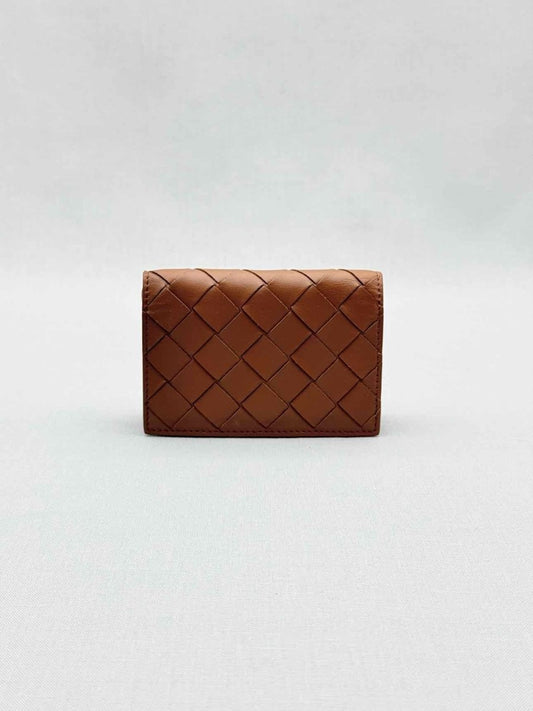 Pre - loved BOTTEGA VENETA Caramel Lattice Compact Wallet at Reems Closet