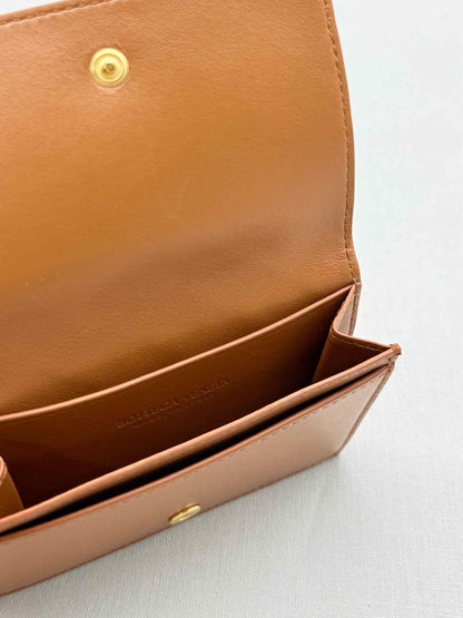 Pre - loved BOTTEGA VENETA Caramel Lattice Compact Wallet at Reems Closet